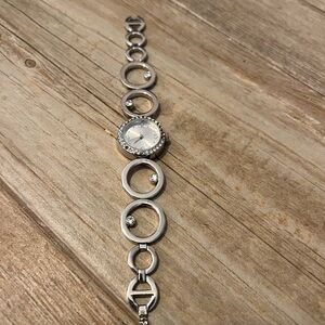 Silver Circle Link Watch with Crystal Accents